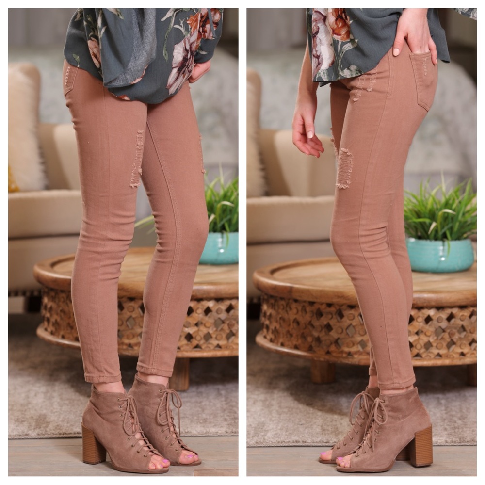 ✨LAST FEW✨Mocha distressed skinny jeans - Picture 2 of 3